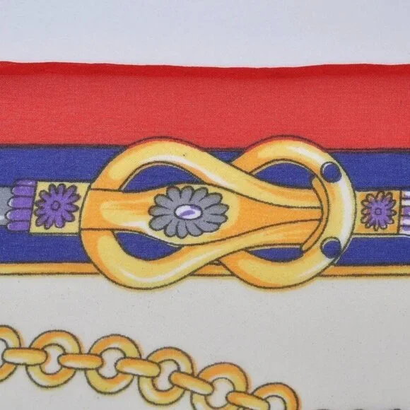 Authentic HERMES Scarf Fine Motif Silk Mousseline Red Rectangular 145 CM X 52 CM